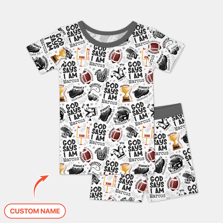 God Says I Am Touch Down Time Custom Name Two Piece Short Sleeve Shorts Pajama Set