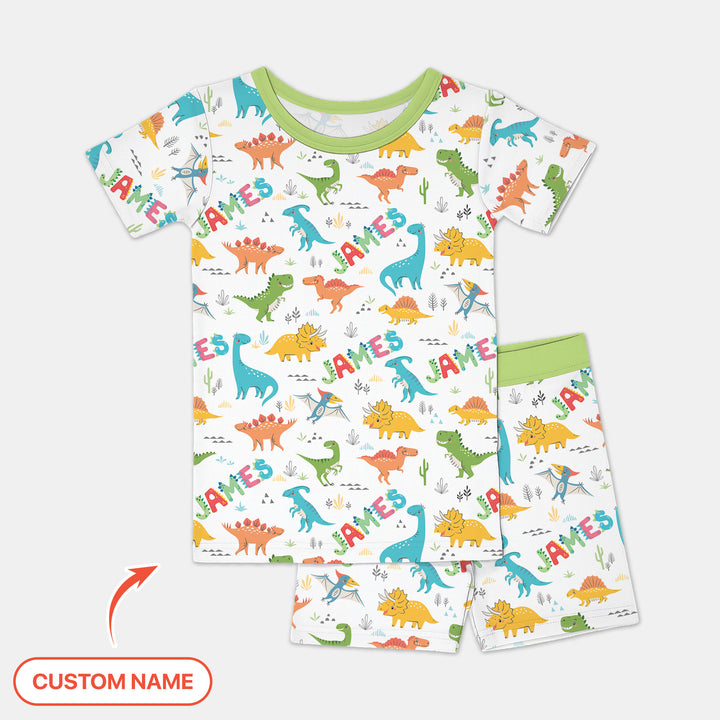 Dino Adventure Custom Name Two Piece Short Sleeve Shorts Pajama Set
