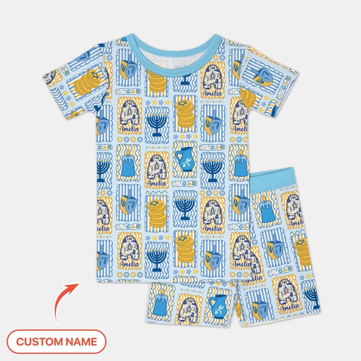 Custom Name Hanukkah Wonderland Two Piece Short Sleeve Shorts Pajama Set