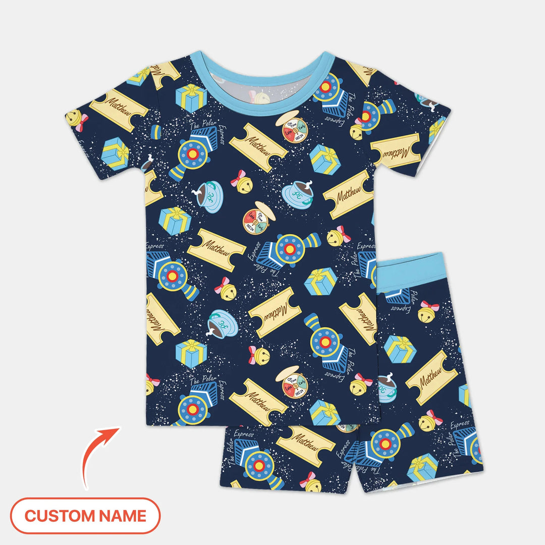 Express Train Christmas Two Piece Short Sleeve Shorts Pajama Set