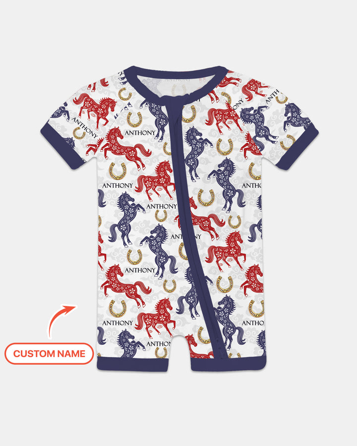 Custom Name Chinoiserie Horses Shorty Zippy