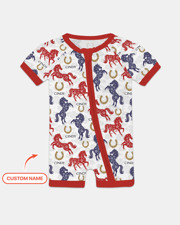 Custom Name Chinoiserie Horses Shorty Zippy
