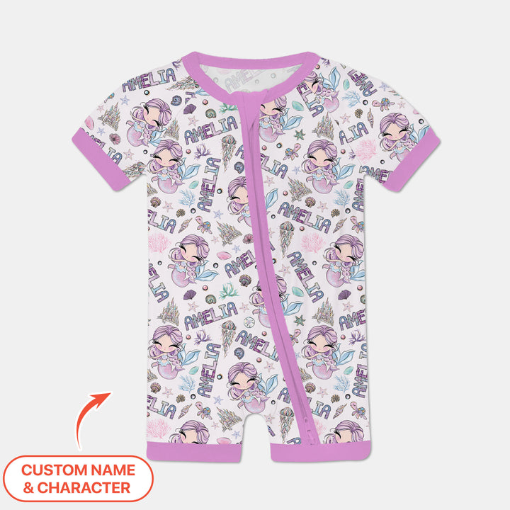 Custom Name Doodle Little Mermaid Shorty Zippy