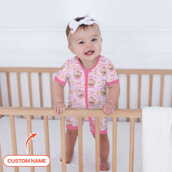 Noah’s Ark Custom Name Girl Shorty Zippy