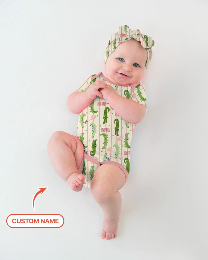 Custom Name Tennis Crocodiles Bamboo Bodysuit