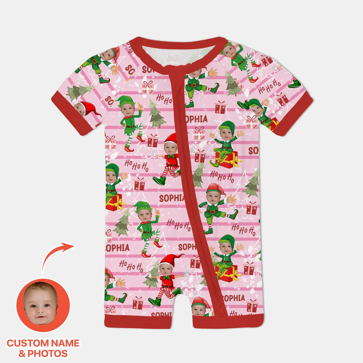 Custom Photo Baby Christmas Elf Christmas Shorty Zippy