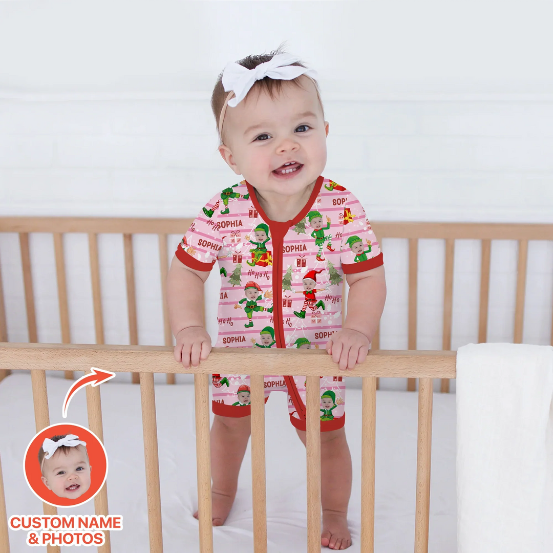 Custom Photo Baby Christmas Elf Christmas Shorty Zippy
