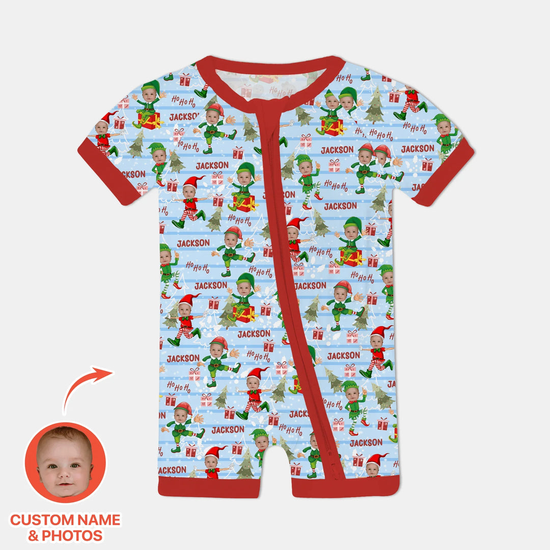 Custom Photo Baby Christmas Elf Christmas Shorty Zippy