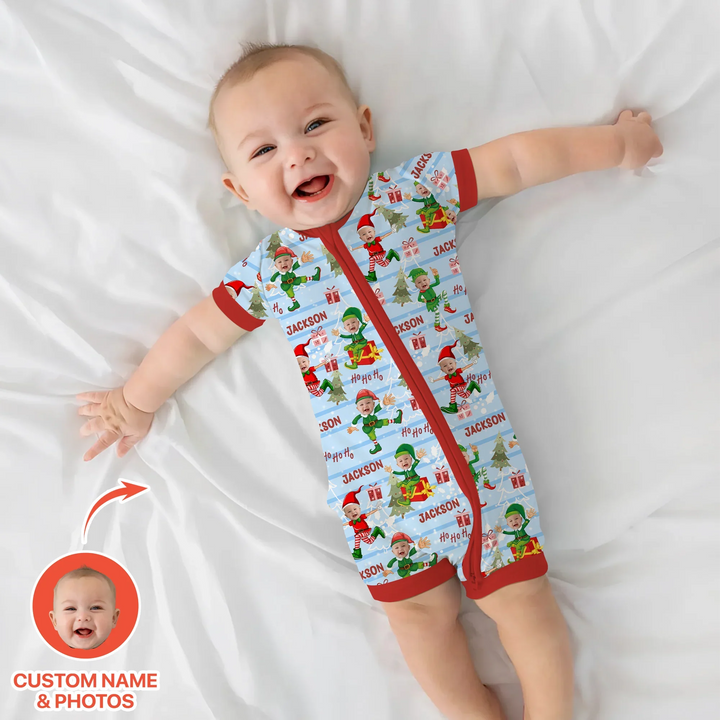 Custom Photo Baby Christmas Elf Christmas Shorty Zippy
