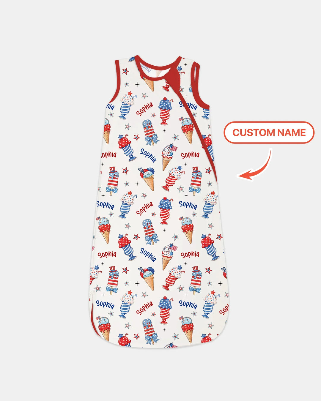 Custom Name Red, White & Ice Cream Bamboo Sleep Bag