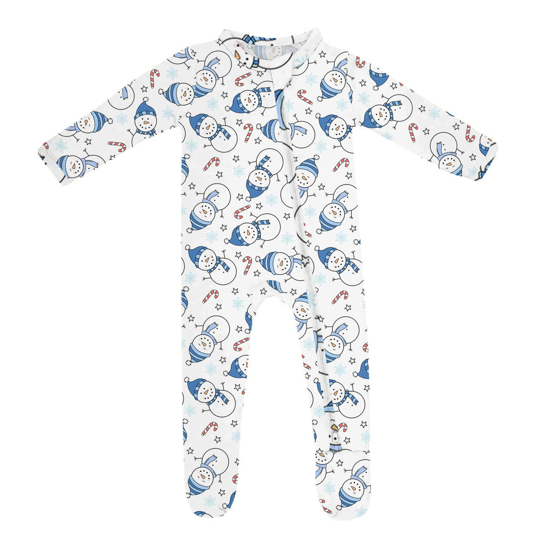 Zippered Footie Romper In Snowman Snuggles