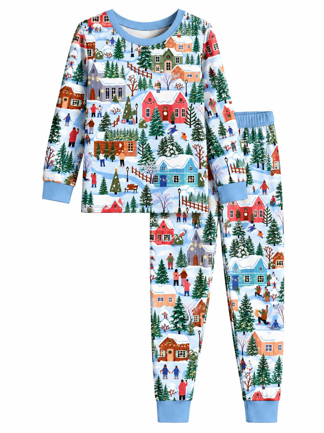 Snowy Christmas Village Bamboo Two Piece Long Sleeve Pajama Set
