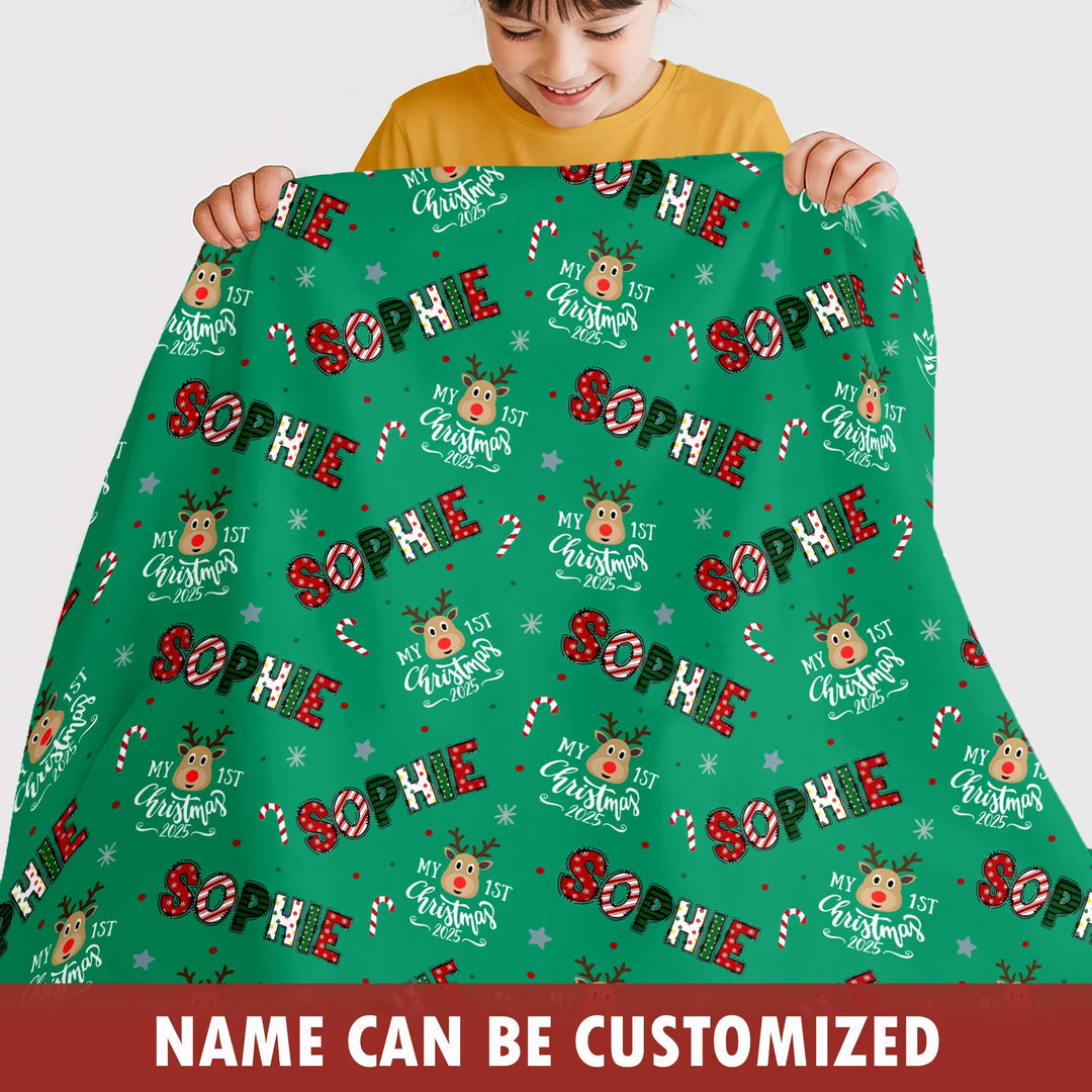 Custom Name "My First Christmas" Toddler Blanket , Custom Name "My First Christmas" Toddler Blanket - Default Title