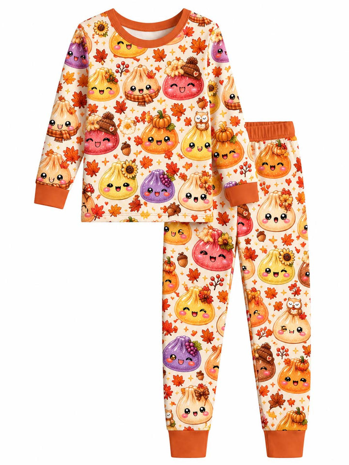 Sparkly Autumn Dumplings Bamboo Two Piece Long Sleeve Pajama Set