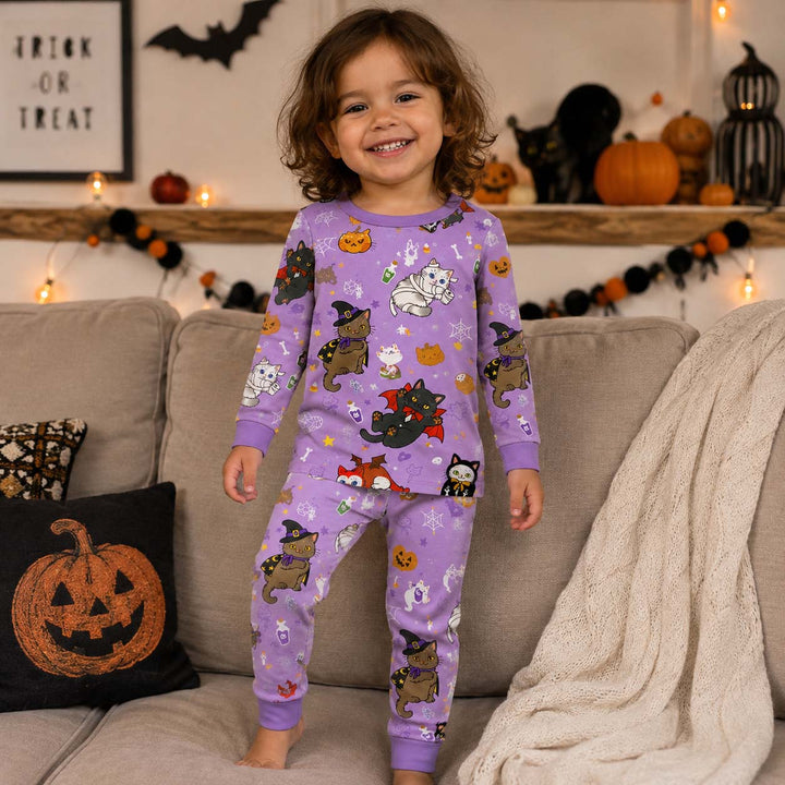 Spooky Costume Kittens Bamboo Two Piece Long Sleeve Pajama Set