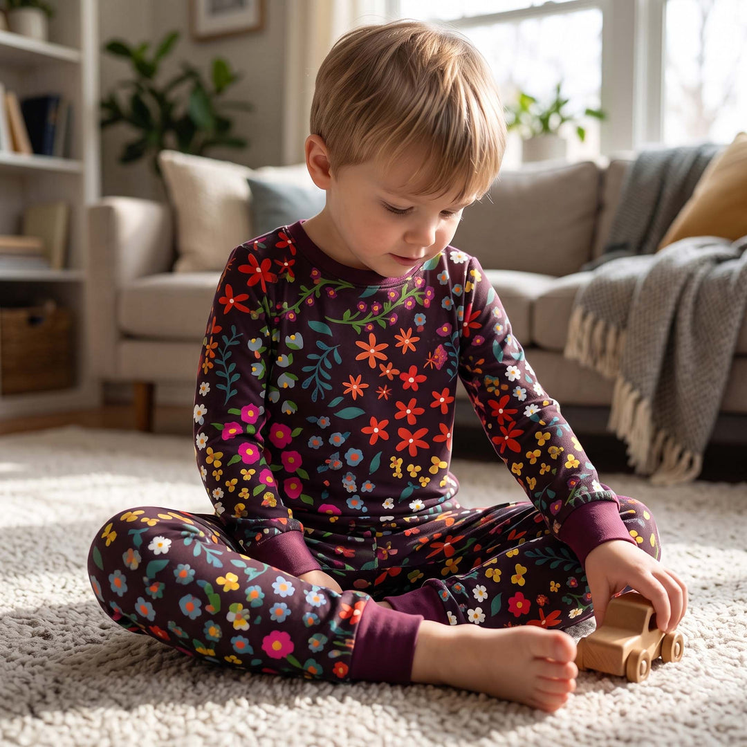Spring Flower Garden Bamboo Two Piece Long Sleeve Pajama Set