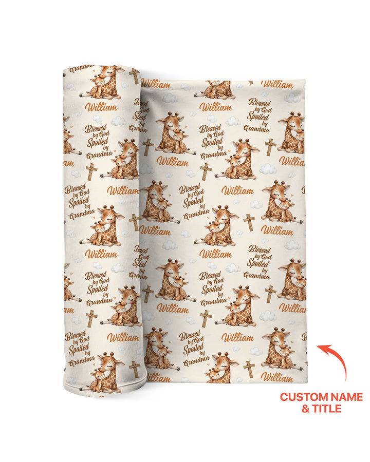 Custom Name Blessed By God Spoiled By Grandma Swaddle Blanket