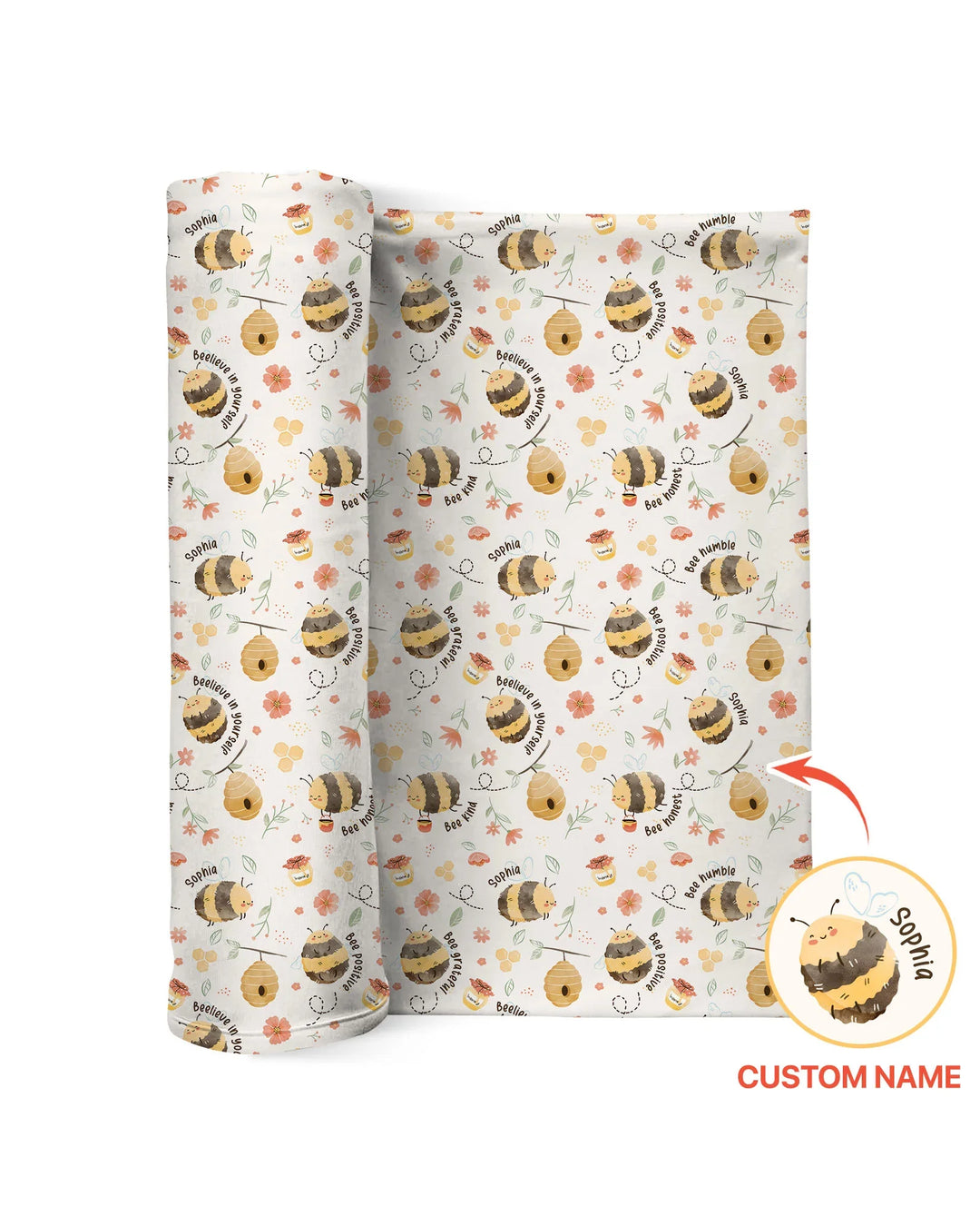 Manta para bebé "Bee Kind" con nombre personalizado