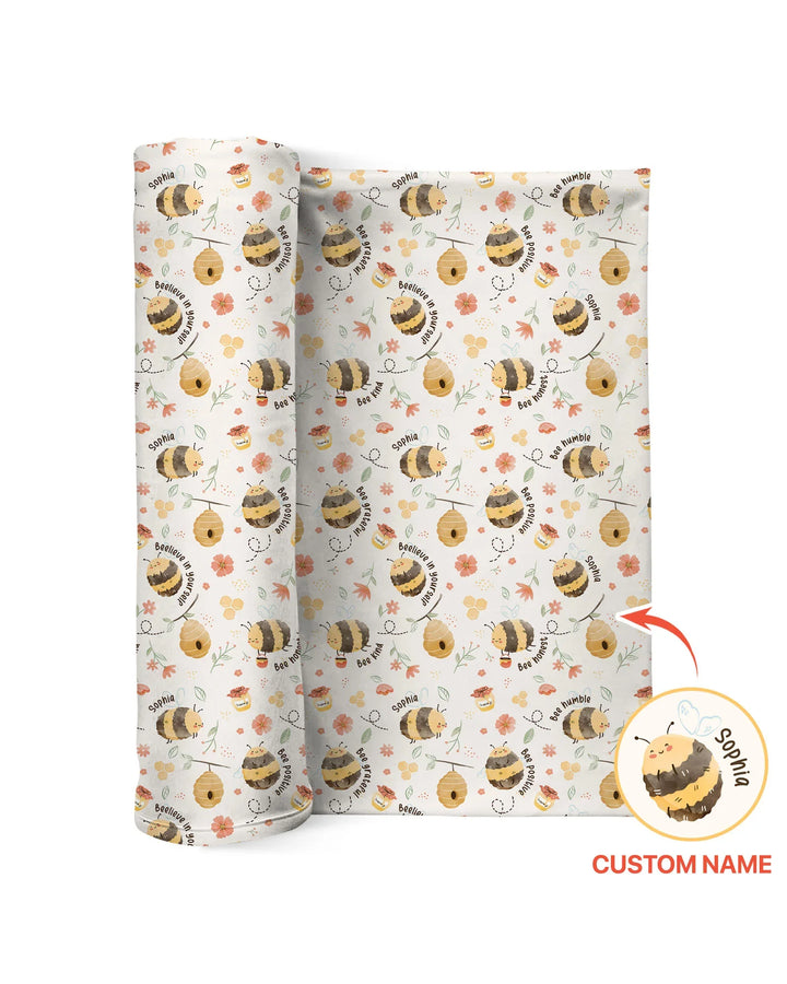 Manta para bebé "Bee Kind" con nombre personalizado