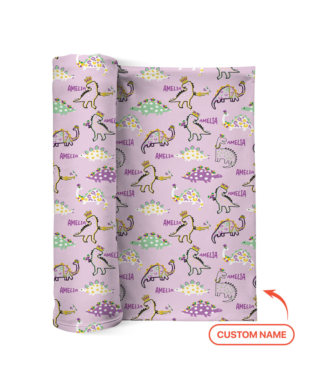 Custom Name Mardi Gras Saurus Swaddle Blanket