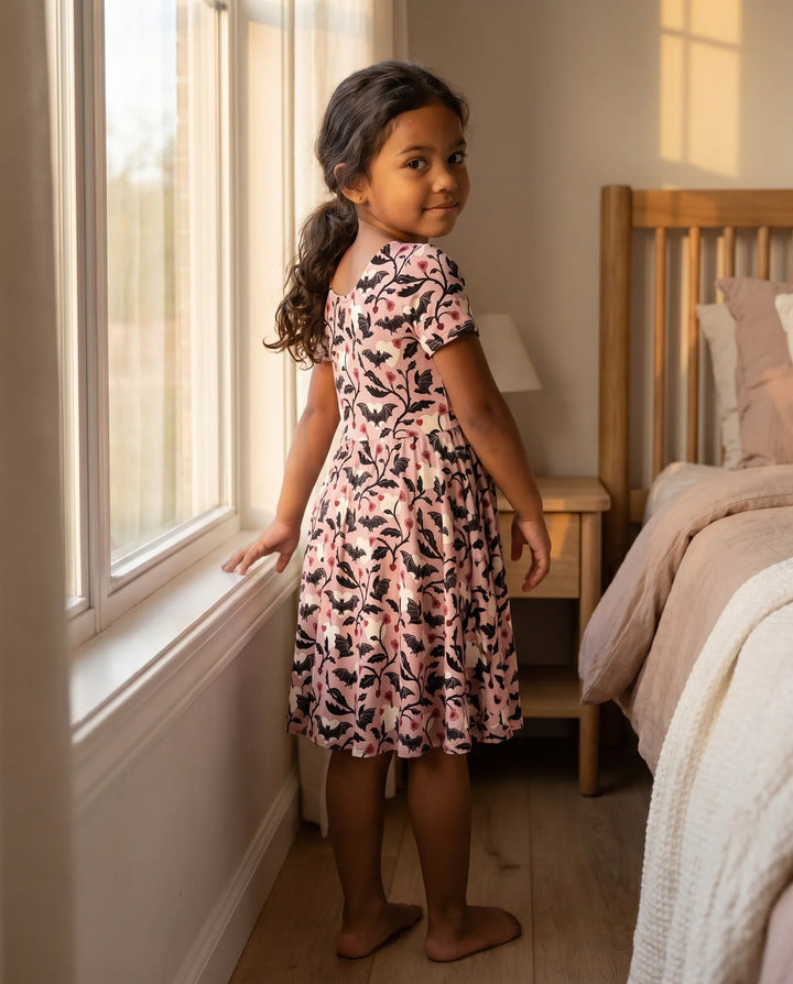 Midnight Bat Garden Bamboo Twirl Dress