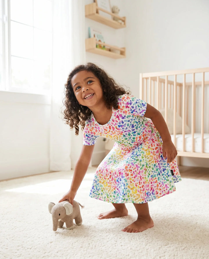 Rainbow Watercolor Hearts Bamboo Twirl Dress