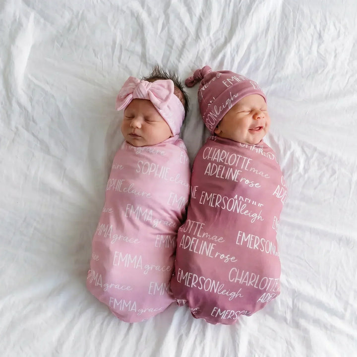 Personalized Pinks Baby Name Bamboo Swaddle Blanket Font Duo