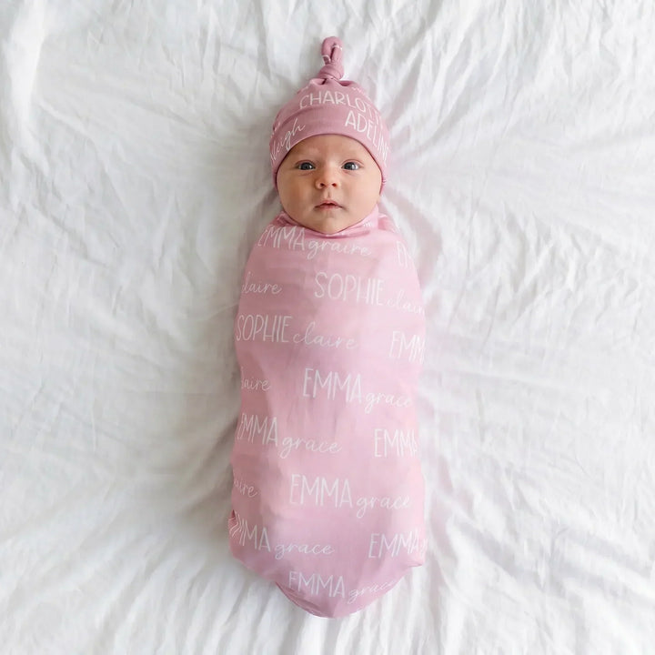 Personalized Pinks Baby Name Bamboo Swaddle Blanket Font Duo