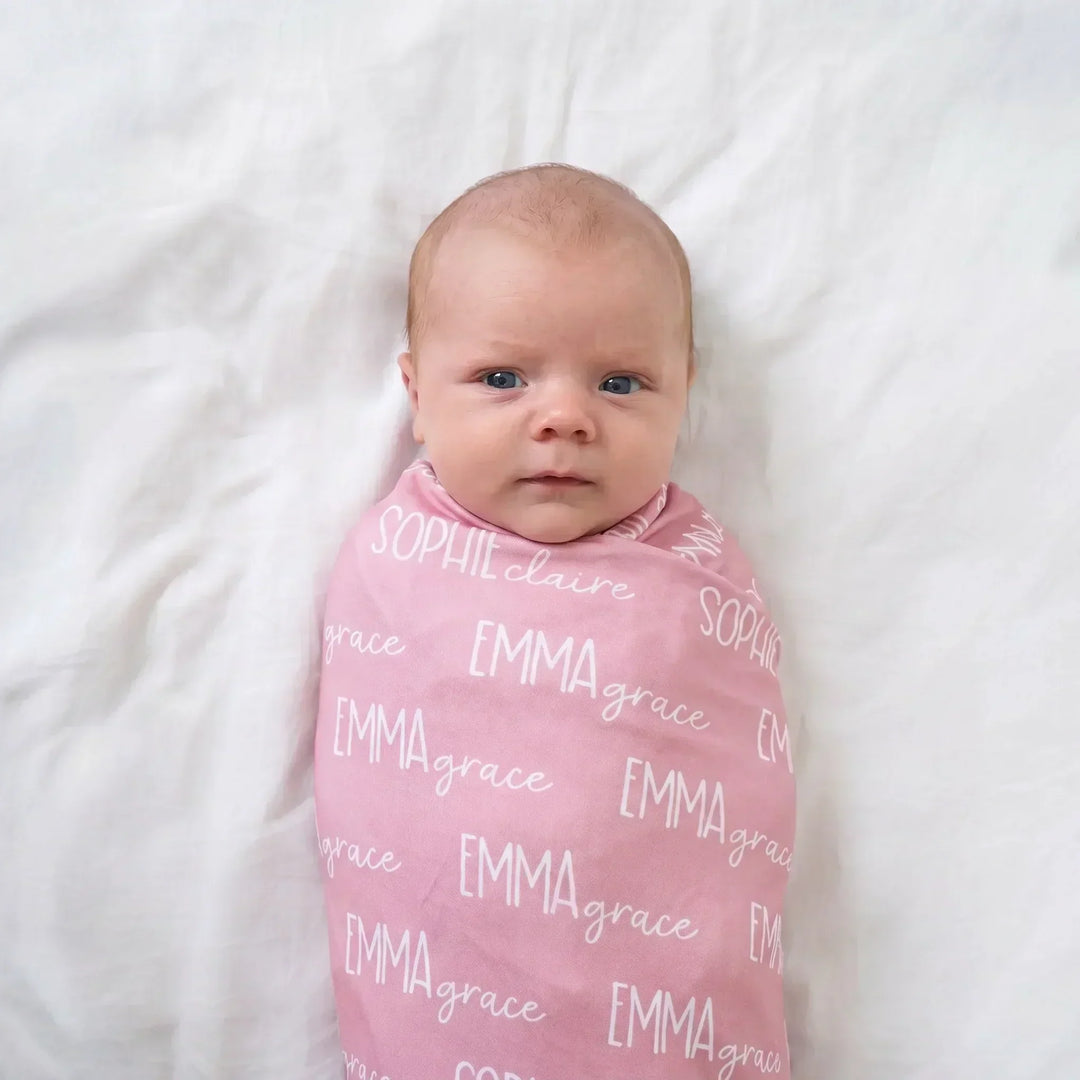 Personalized Pinks Baby Name Bamboo Swaddle Blanket Font Duo