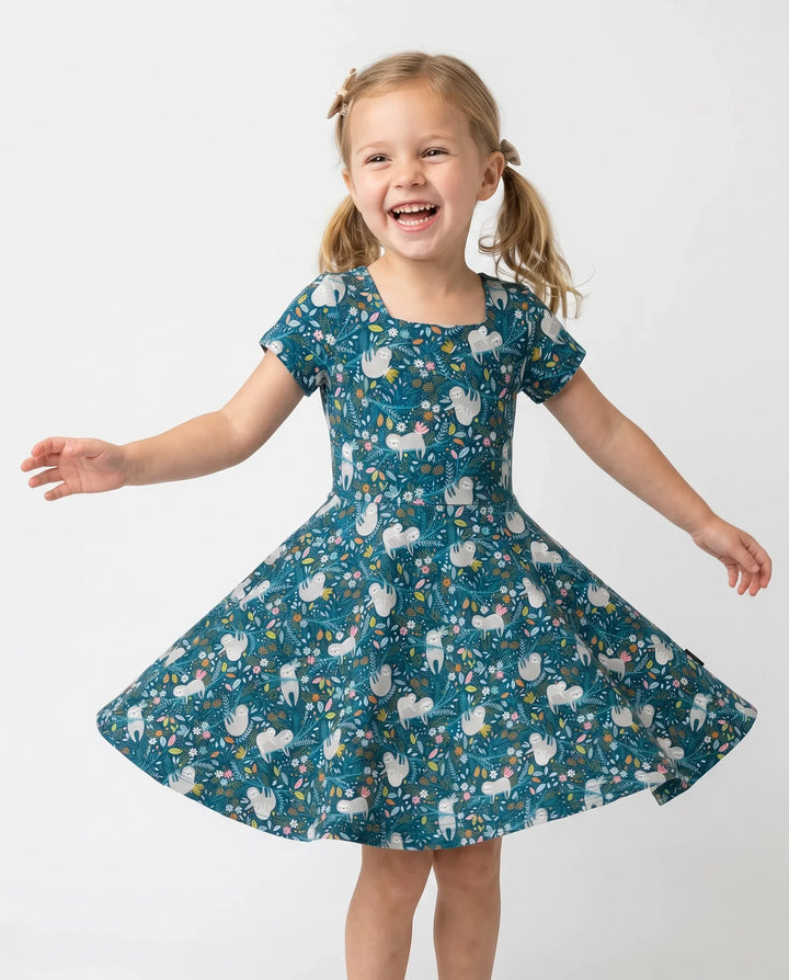 Midnight Sloth Garden Bamboo Twirl Dress