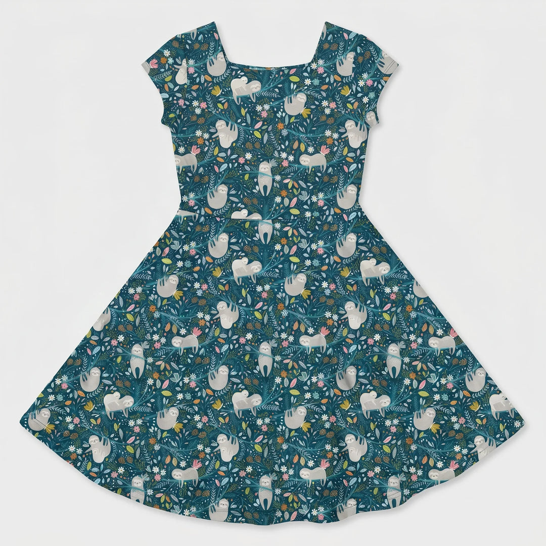 Midnight Sloth Garden Bamboo Twirl Dress