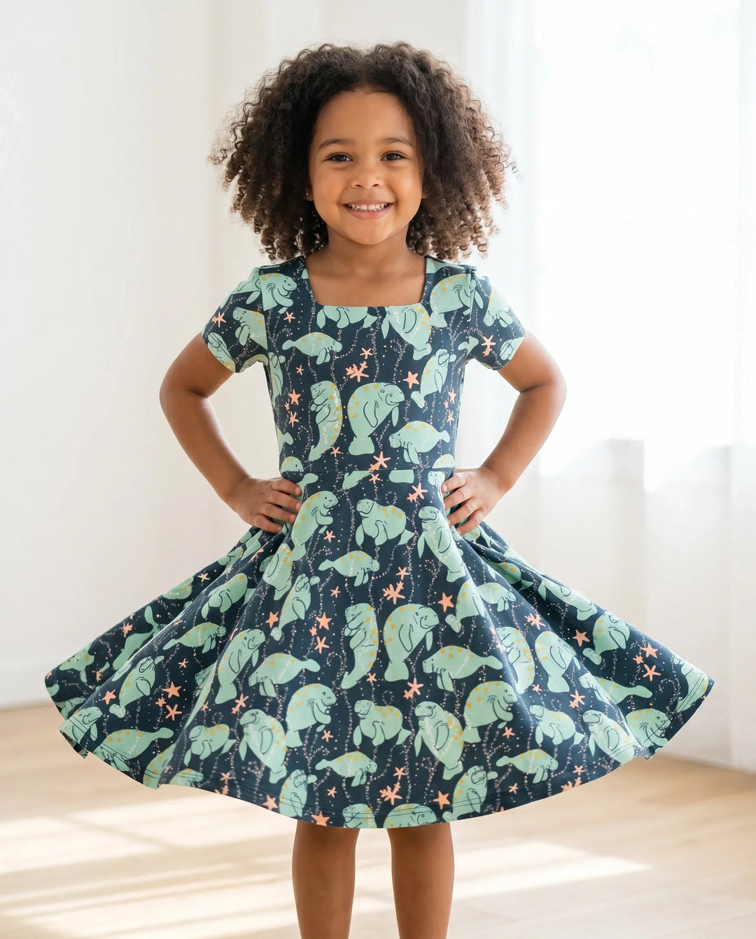 Moonlight Manatee Swim Bamboo Twirl Dress