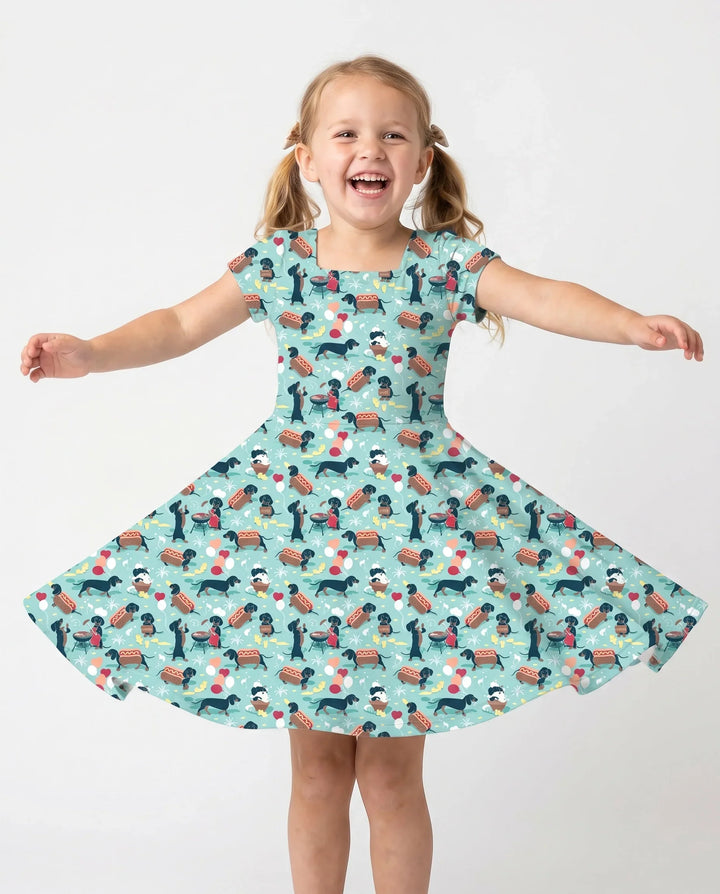 Dachshund BBQ Party Bamboo Twirl Dress
