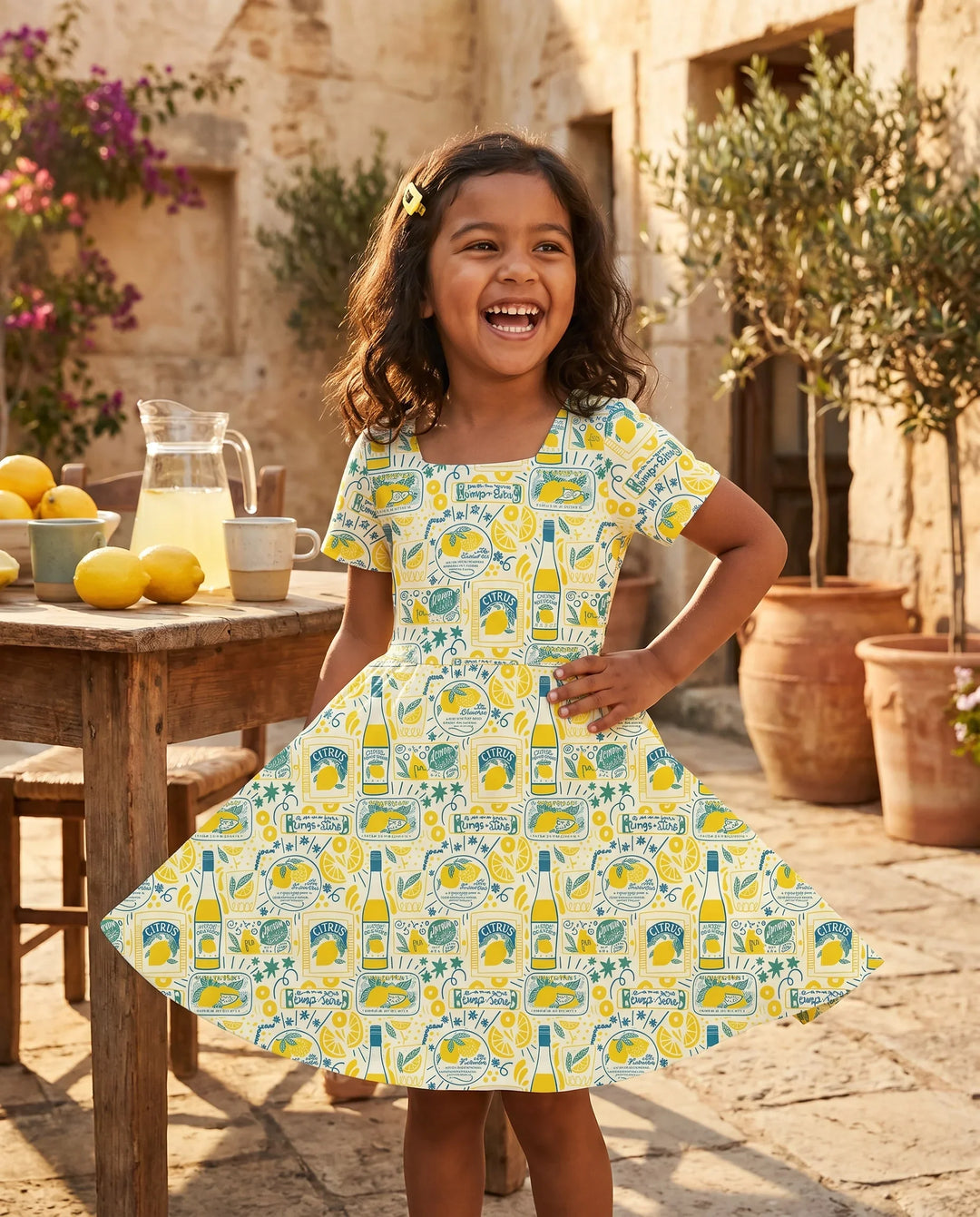 Retro Lemon Market Bamboo Twirl Dress