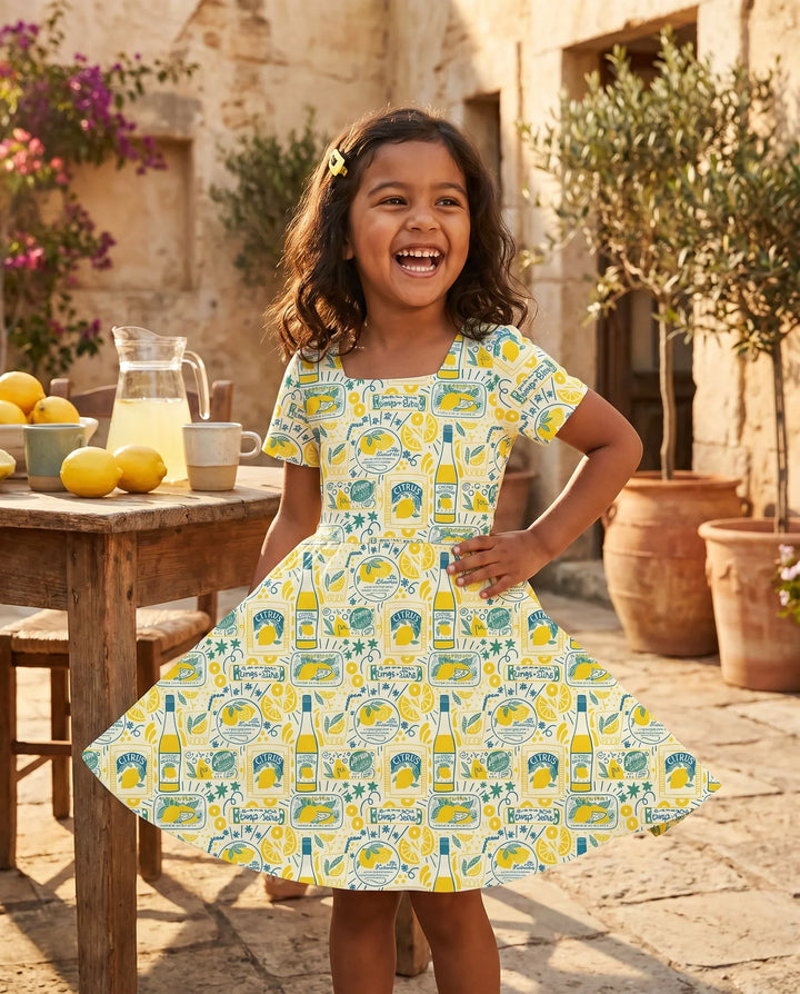 Retro Lemon Market Bamboo Twirl Dress