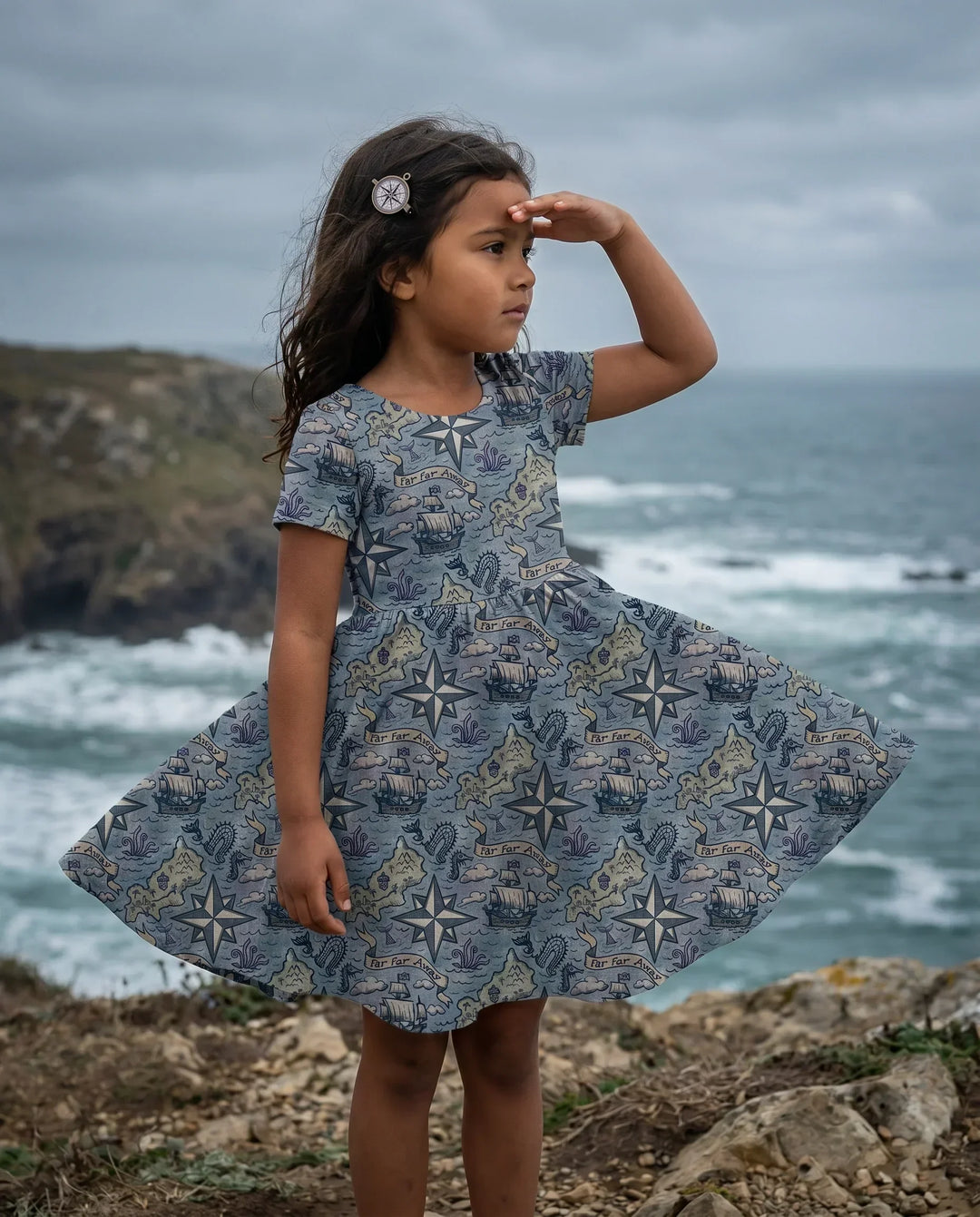 Far Away Treasure Map Bamboo Twirl Dress