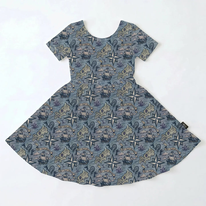 Far Away Treasure Map Bamboo Twirl Dress