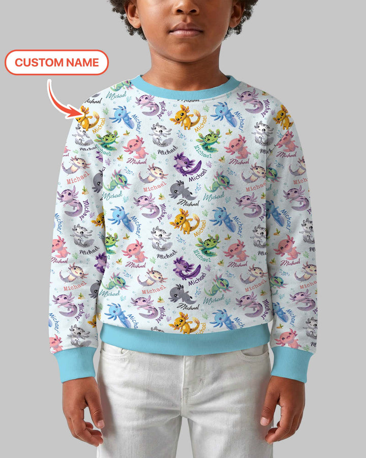 I Love You Axolotl Custom Name Crewneck Sweatshirt