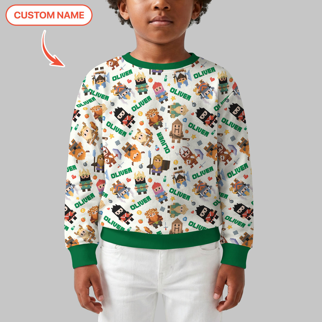 Blocky Buddy Squad Custom Name Crewneck Sweatshirt