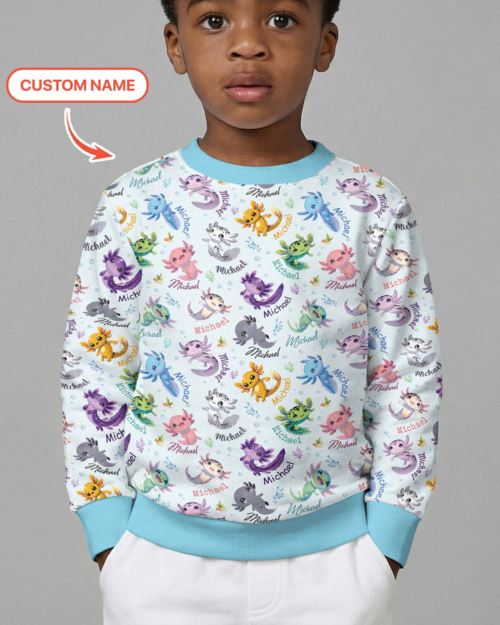 I Love You Axolotl Custom Name Crewneck Sweatshirt
