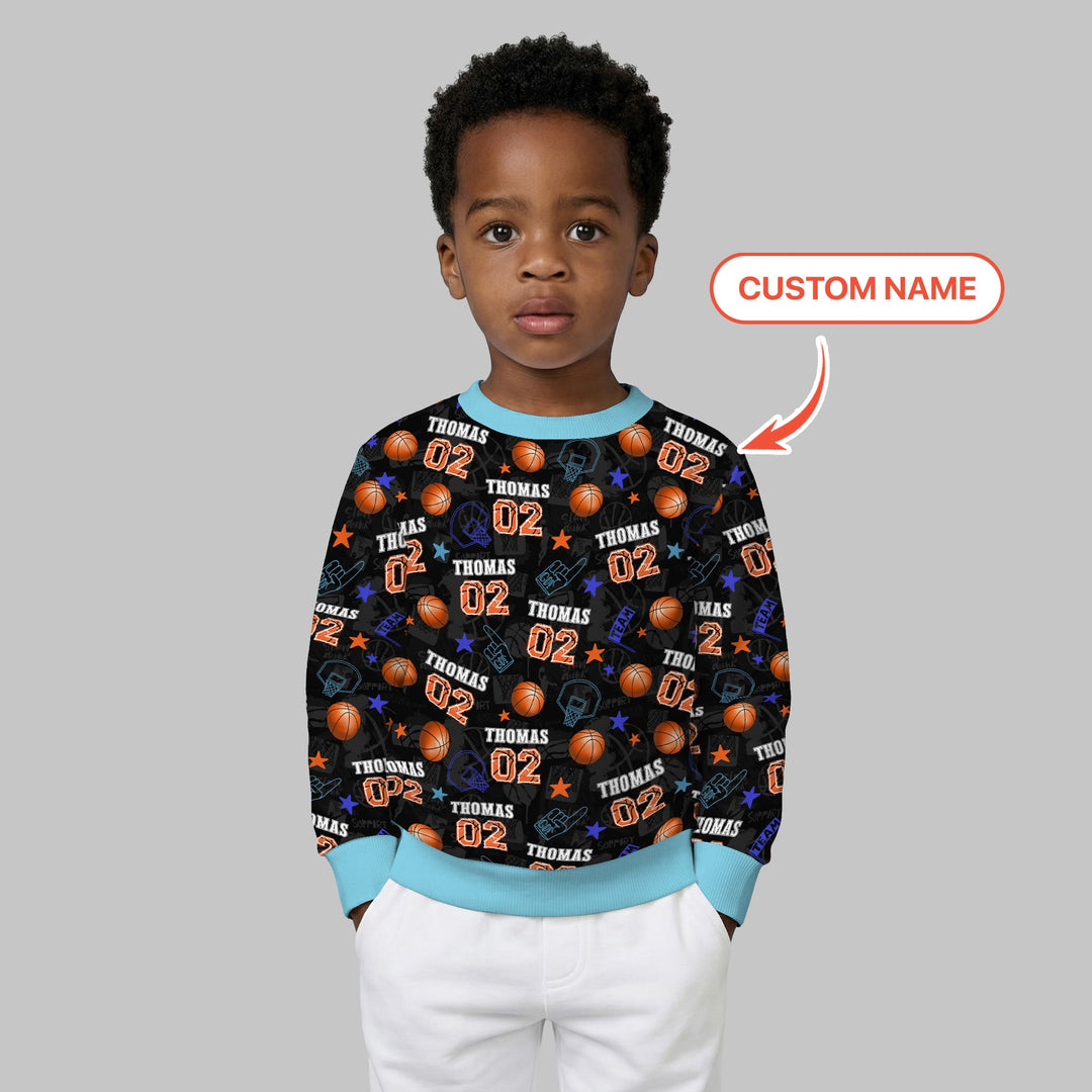 Custom Name Basketball Time Crewneck Sweatshirt