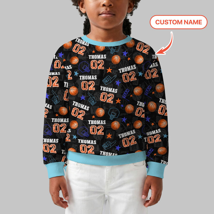 Custom Name Basketball Time Crewneck Sweatshirt