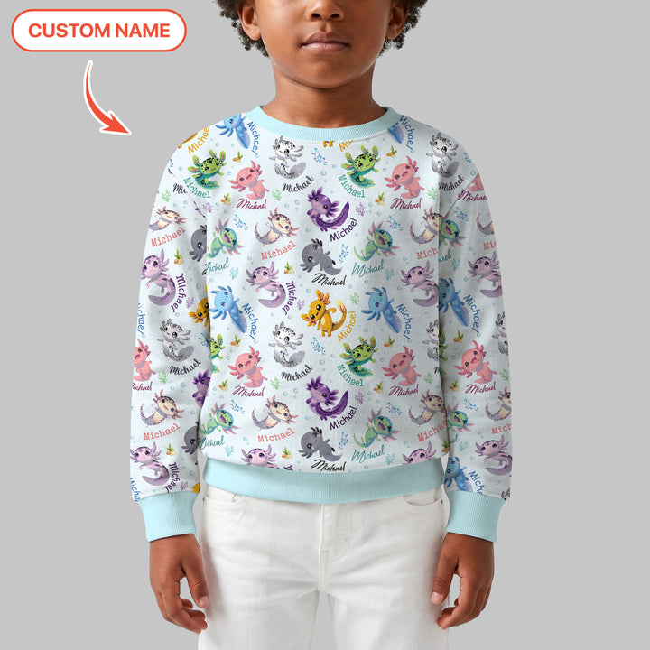 I Love You Axolotl Custom Name Crewneck Sweatshirt