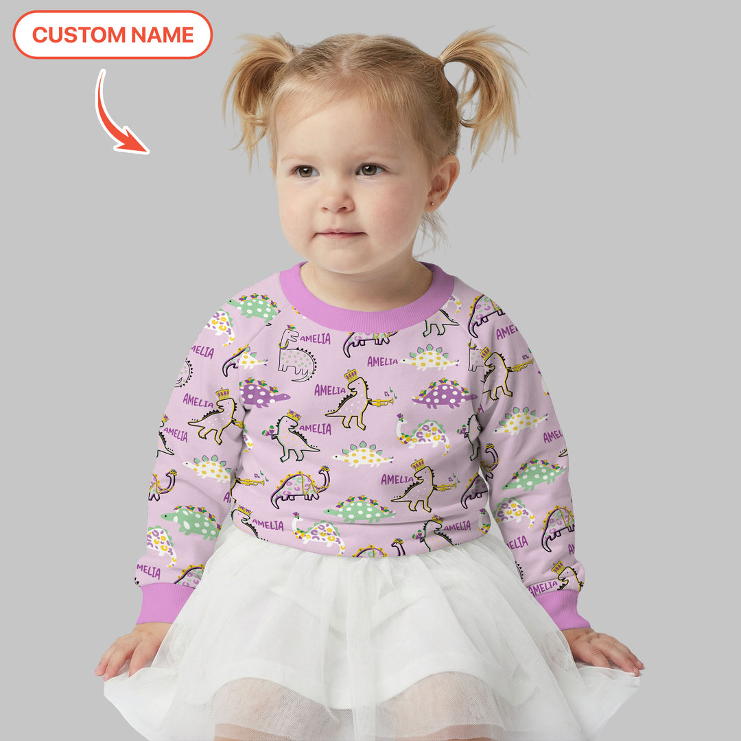 Custom Name Mardi Gras Saurus Crewneck Sweatshirt