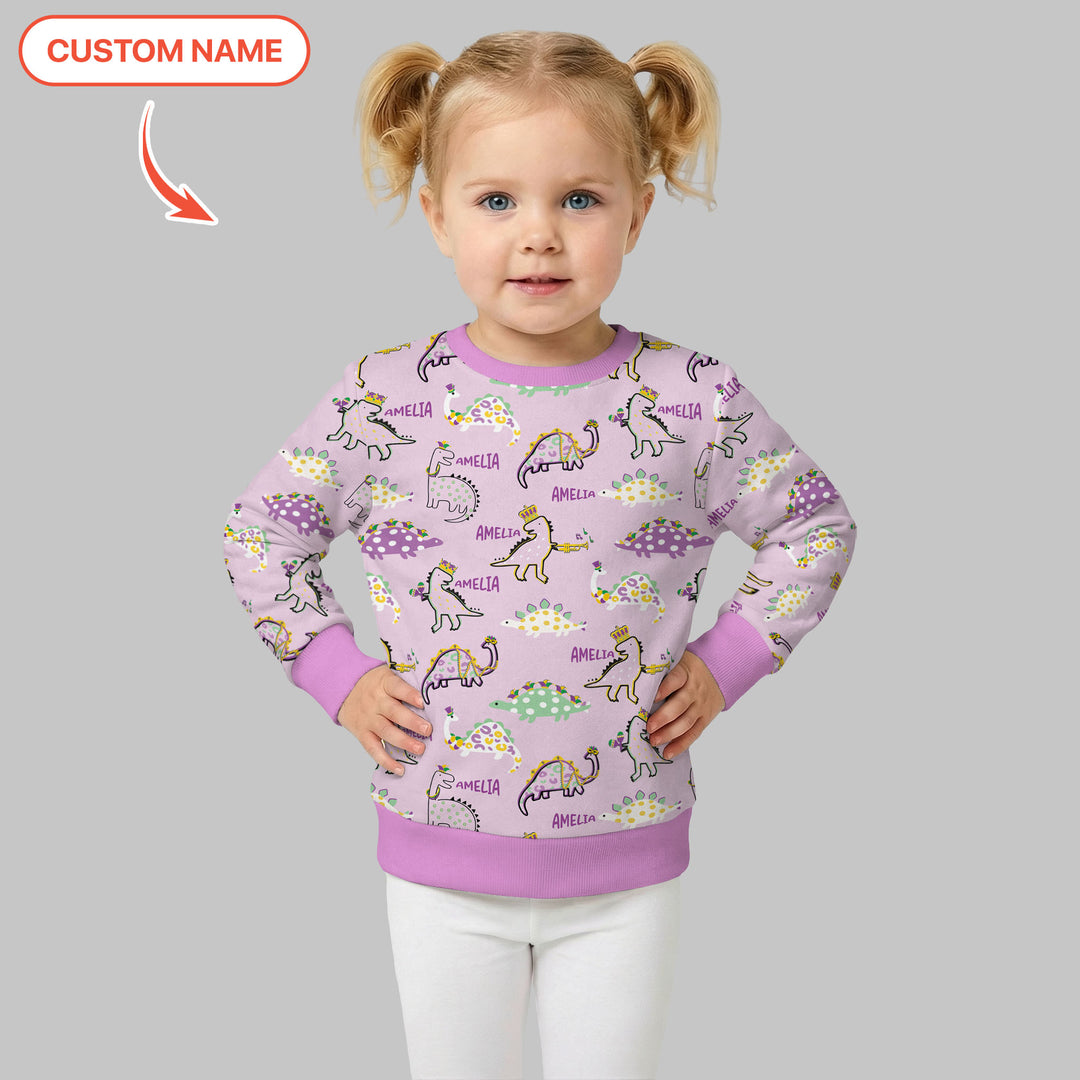 Custom Name Mardi Gras Saurus Crewneck Sweatshirt