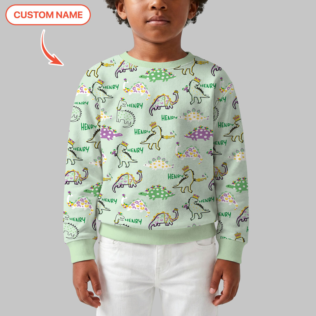 Custom Name Mardi Gras Saurus Crewneck Sweatshirt