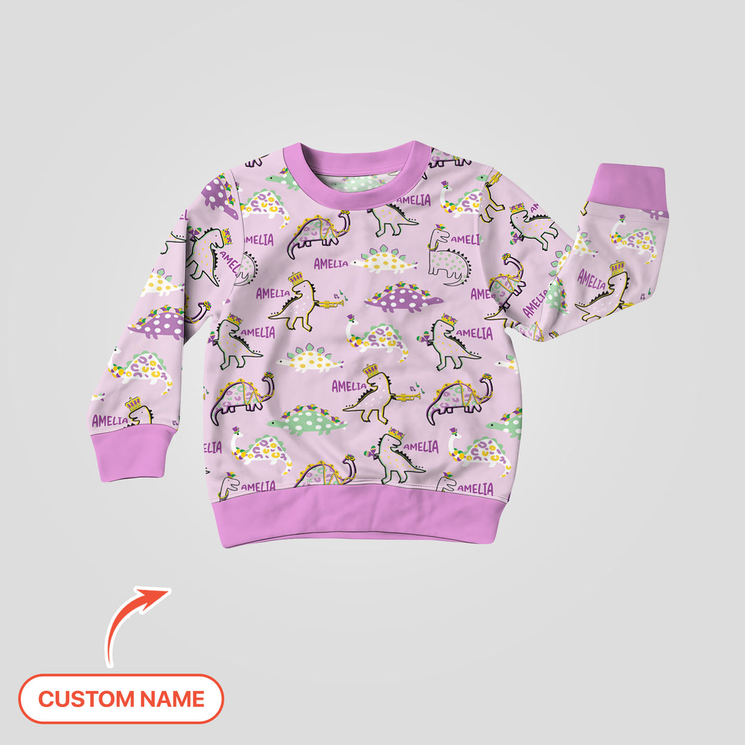 Custom Name Mardi Gras Saurus Crewneck Sweatshirt