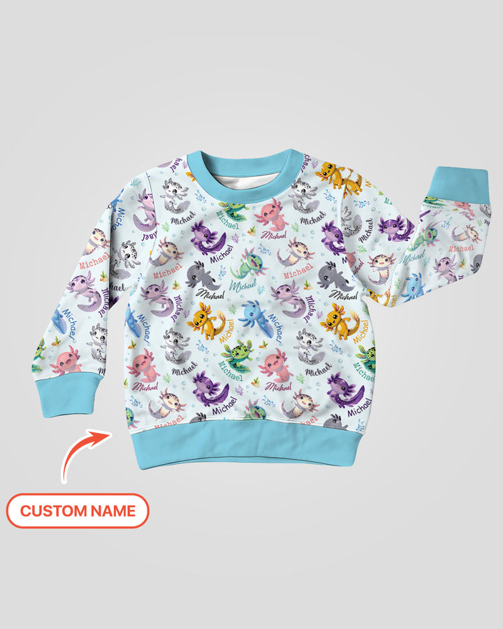 I Love You Axolotl Custom Name Crewneck Sweatshirt