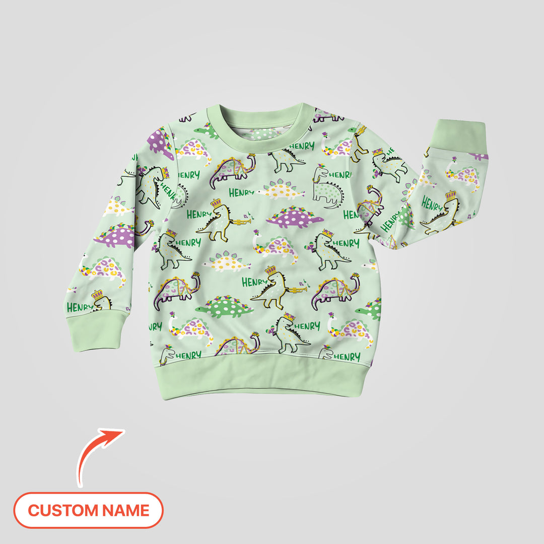 Custom Name Mardi Gras Saurus Crewneck Sweatshirt
