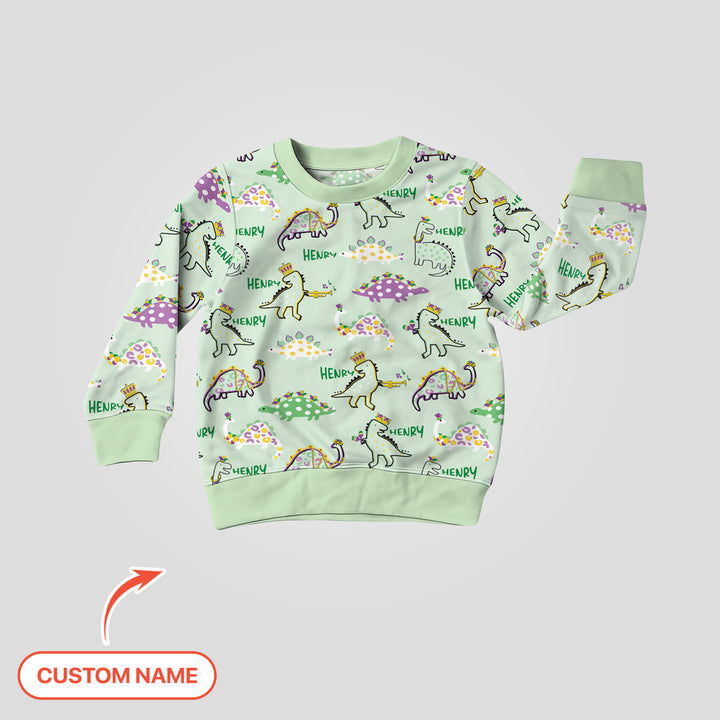 Custom Name Mardi Gras Saurus Crewneck Sweatshirt